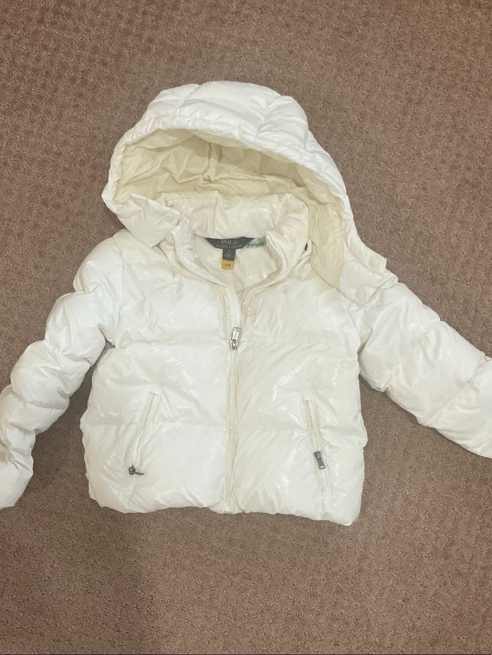 Ralph Lauren Kids Cream White Puffer Jacket with Hood Size 6